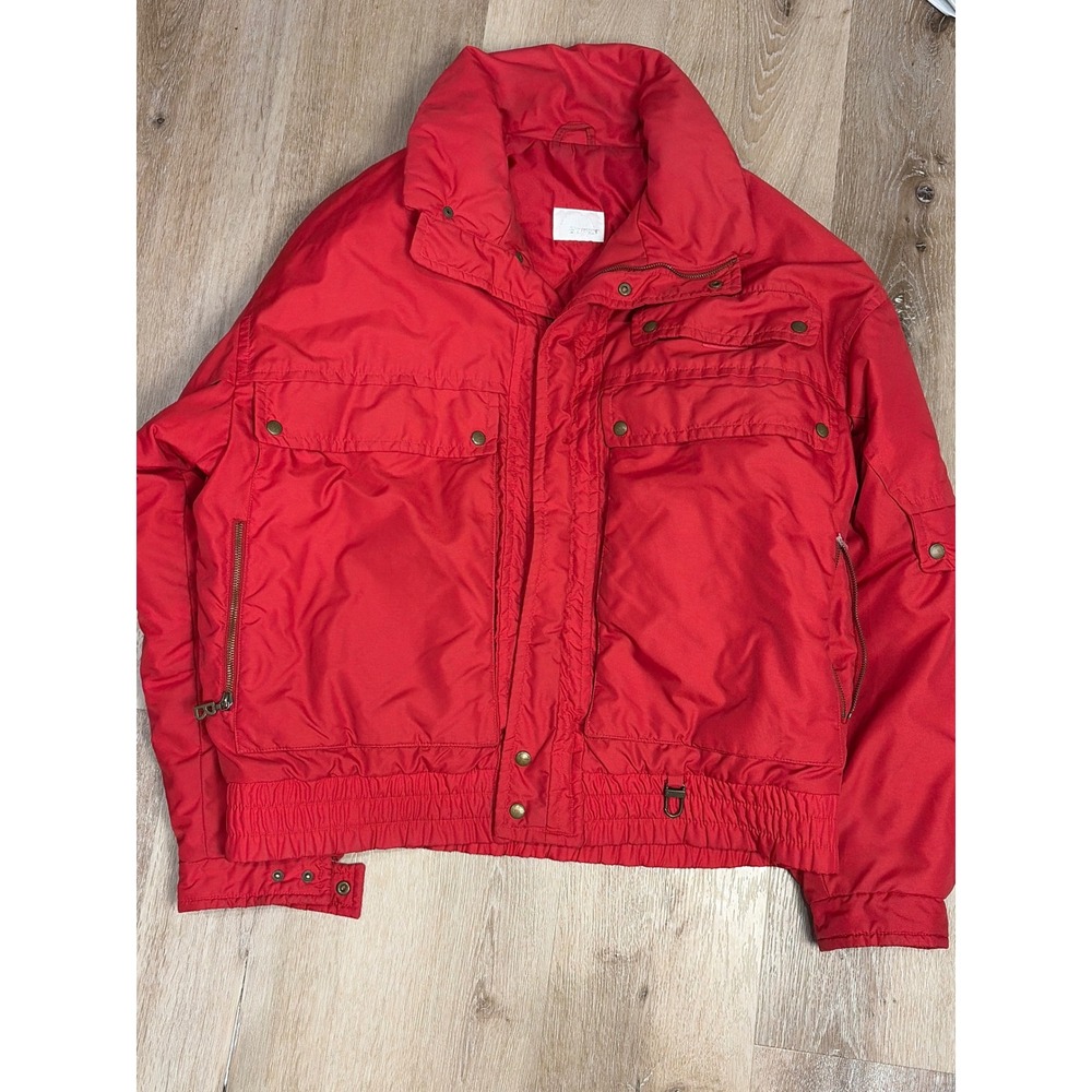 Vintage Bogner Red Ski Jacket Mens Full Zip Puffer Coat Antique Brass Hardware